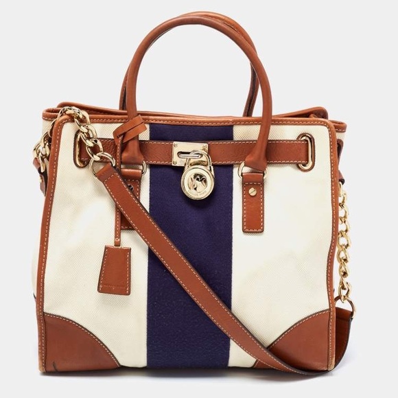 Michael Kors Handbags - MICHAEL Michael Kors Tricolor Canvas and Leather Mono Stripe Hamilton Tote